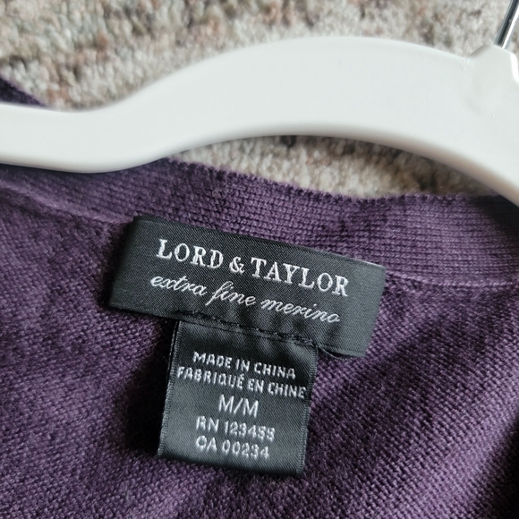 Lord & Taylor 100% Extra Fine Merino Wool Cardigan Sweater‎ Medium Purple - Picture 7 of 11